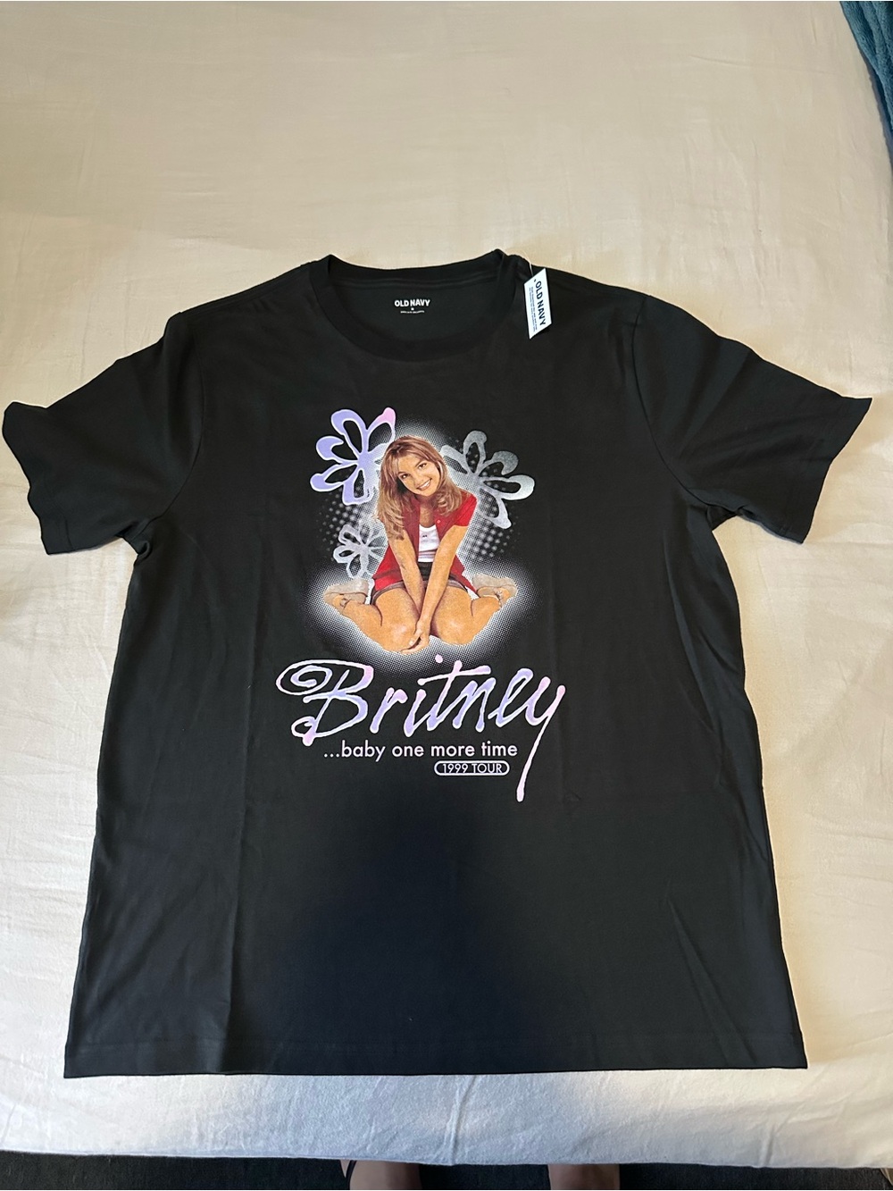Britney Spears Old Navy Black Graphic Tee with Purple Accents and Red Detail